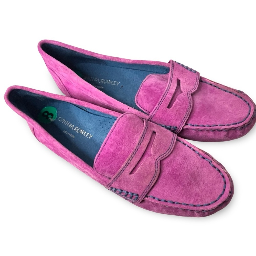 Cynthia Rowley Fuschia Leather Suede Loafers Size 8 - Picture 2 of 8